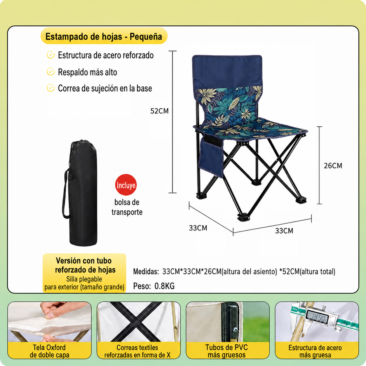 Silla Plegable para Camping y Picnic con Bolsa
