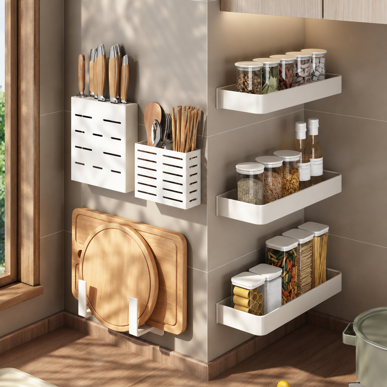 Repisa de cocina de aluminio sin taladrar, montaje en pared - 4