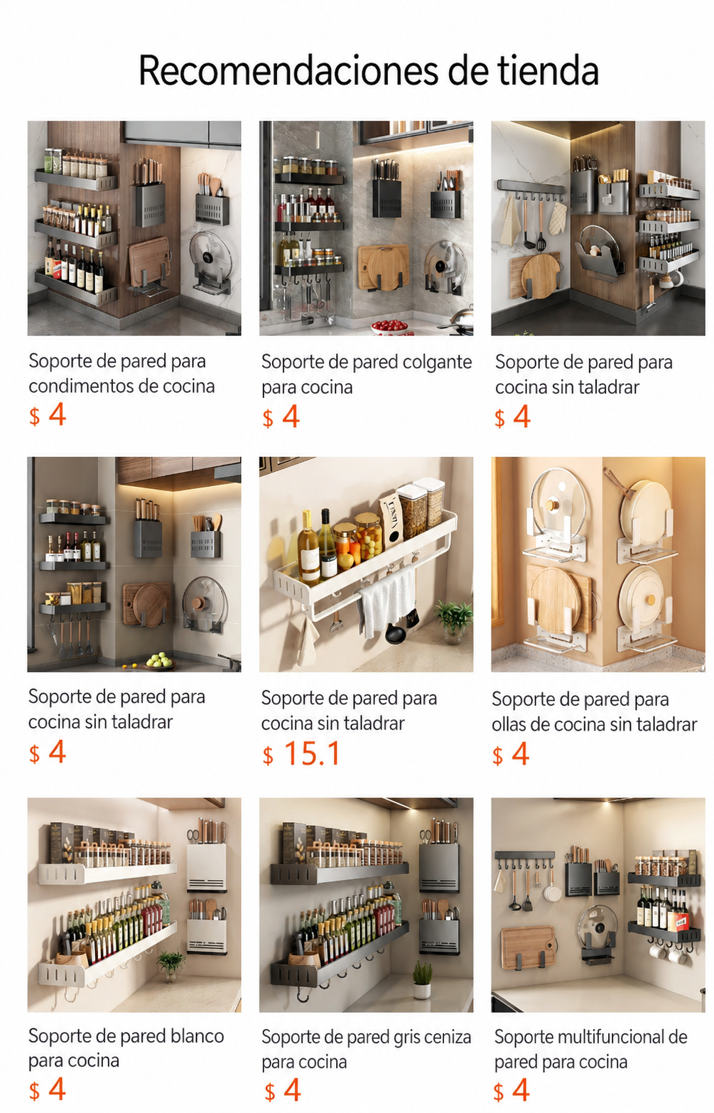 Repisa de cocina de aluminio sin taladrar, montaje en pared - 12