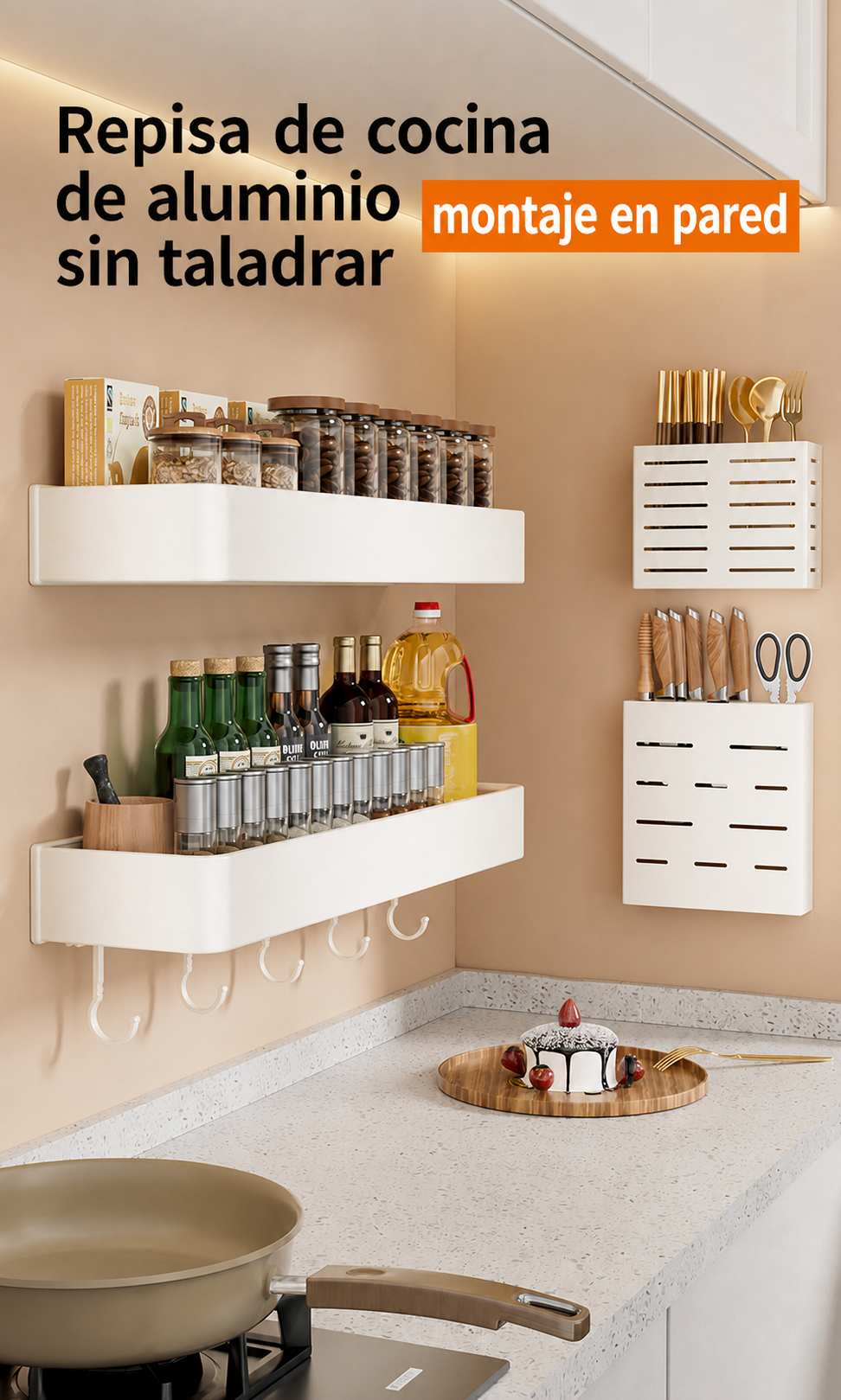 Repisa de cocina de aluminio sin taladrar, montaje en pared - 13
