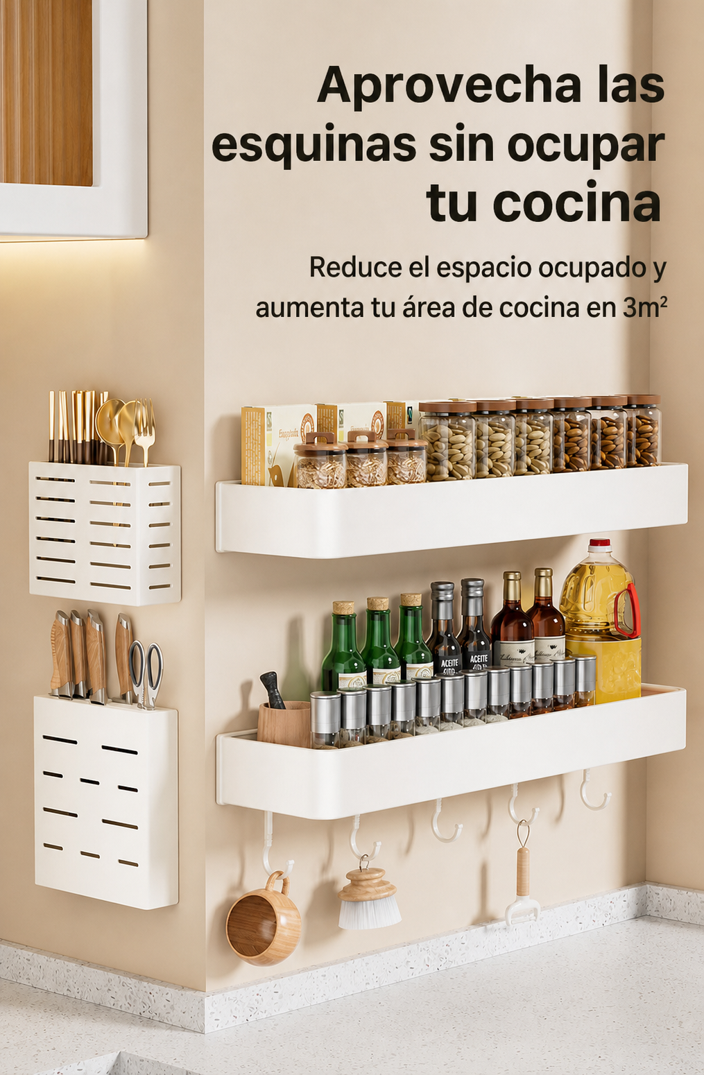 Repisa de cocina de aluminio sin taladrar, montaje en pared - 3