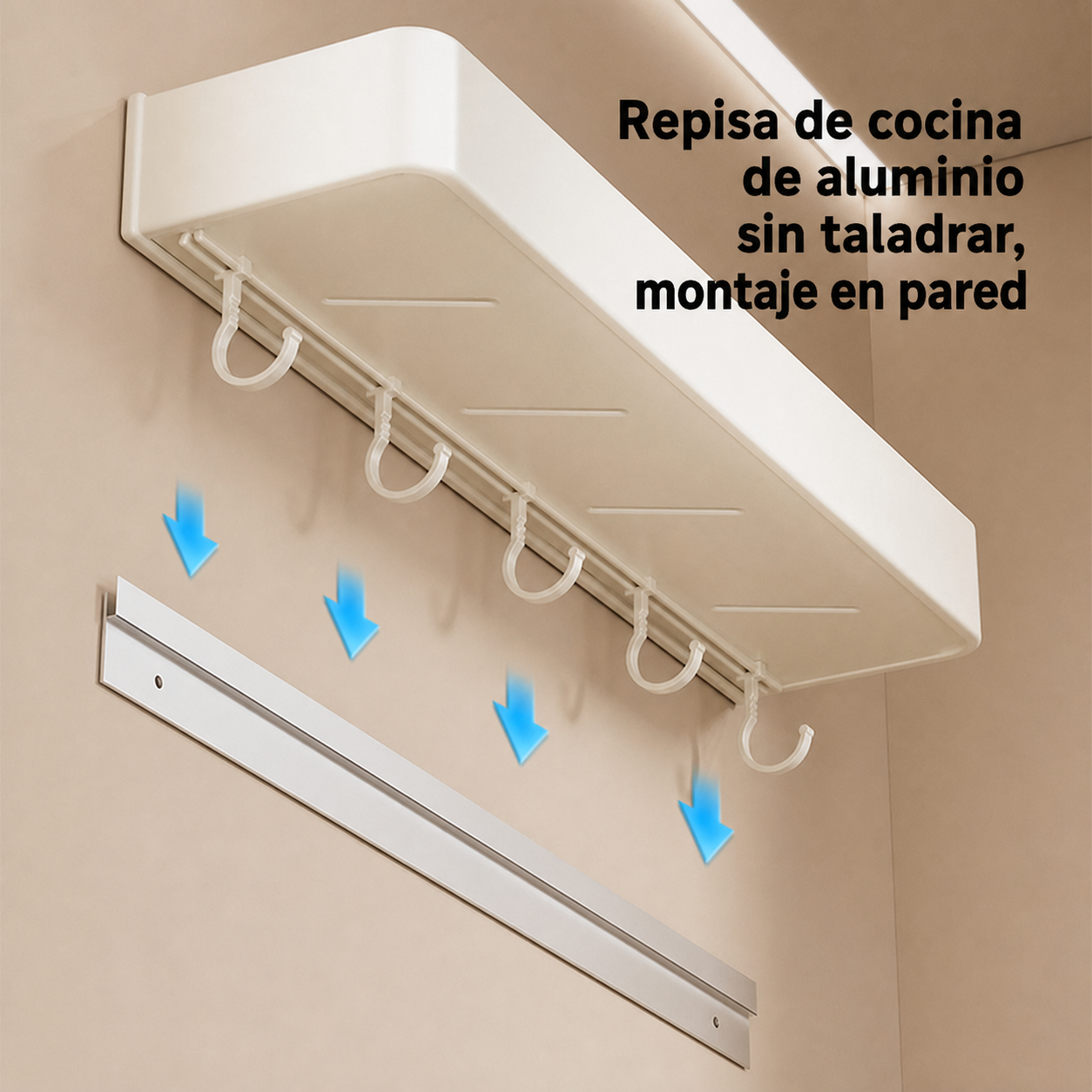 Repisa de cocina de aluminio sin taladrar, montaje en pared - 6