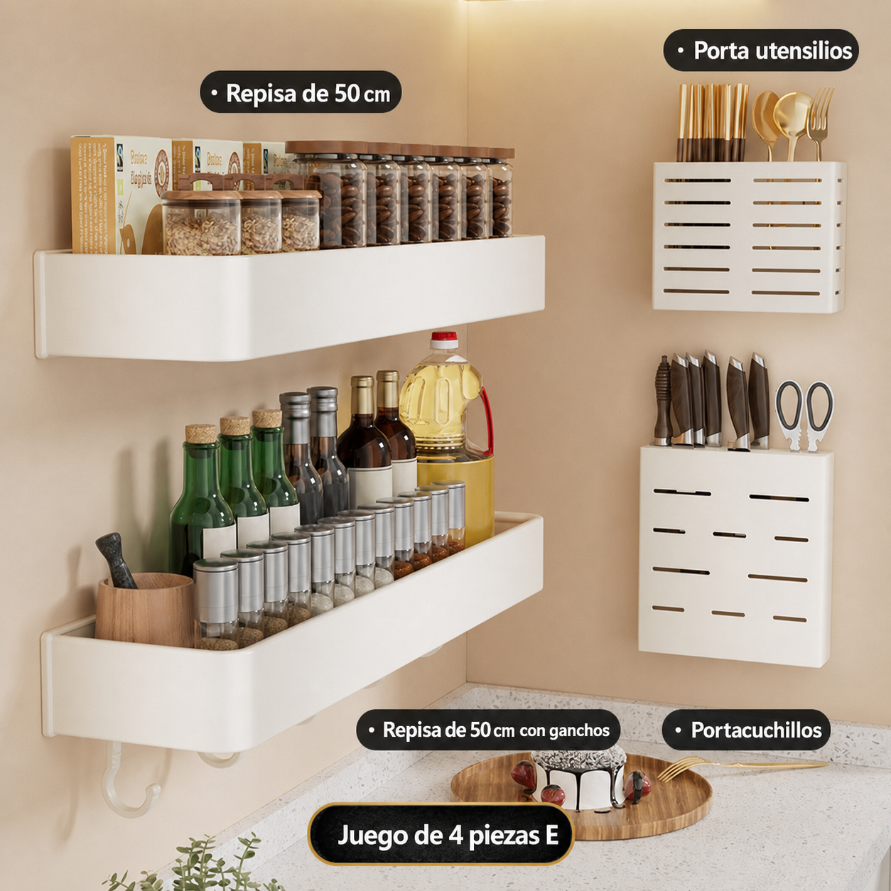 Repisa de cocina de aluminio sin taladrar, montaje en pared - 1