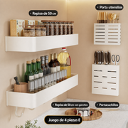 Repisa de cocina de aluminio sin taladrar, montaje en pared - 1