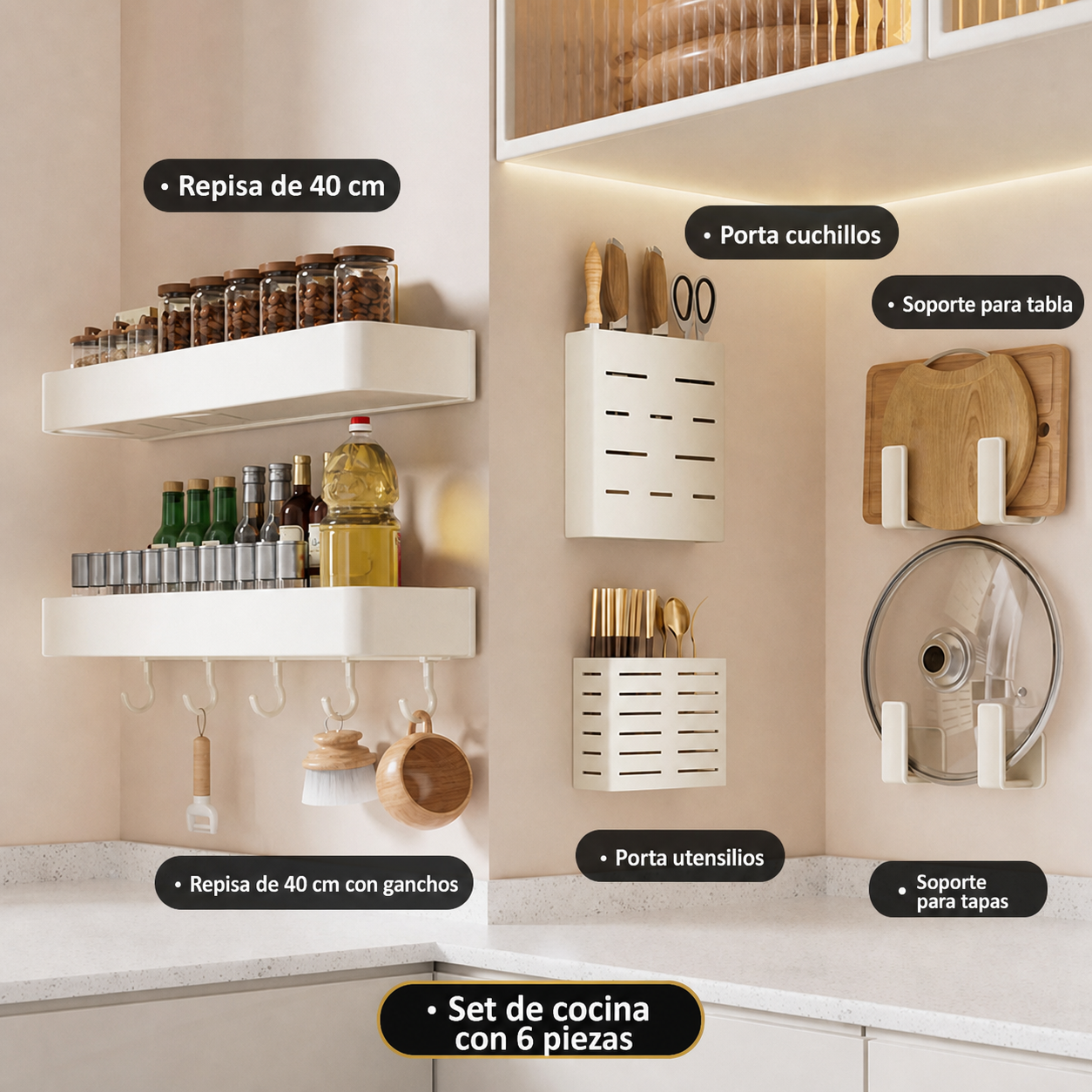 Repisa de cocina de aluminio sin taladrar, montaje en pared - 8