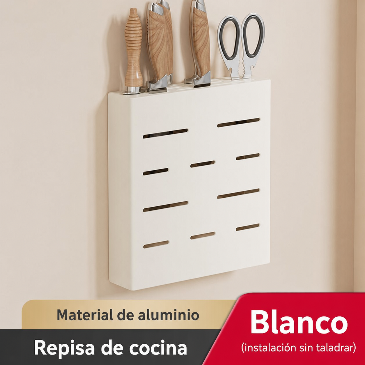 Repisa de cocina de aluminio sin taladrar, montaje en pared - 9