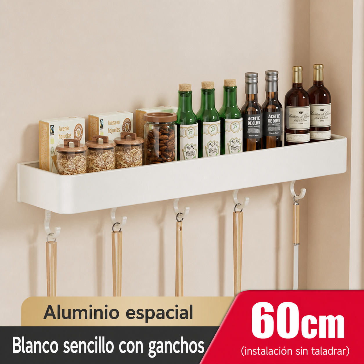 Repisa de cocina de aluminio sin taladrar, montaje en pared - 10