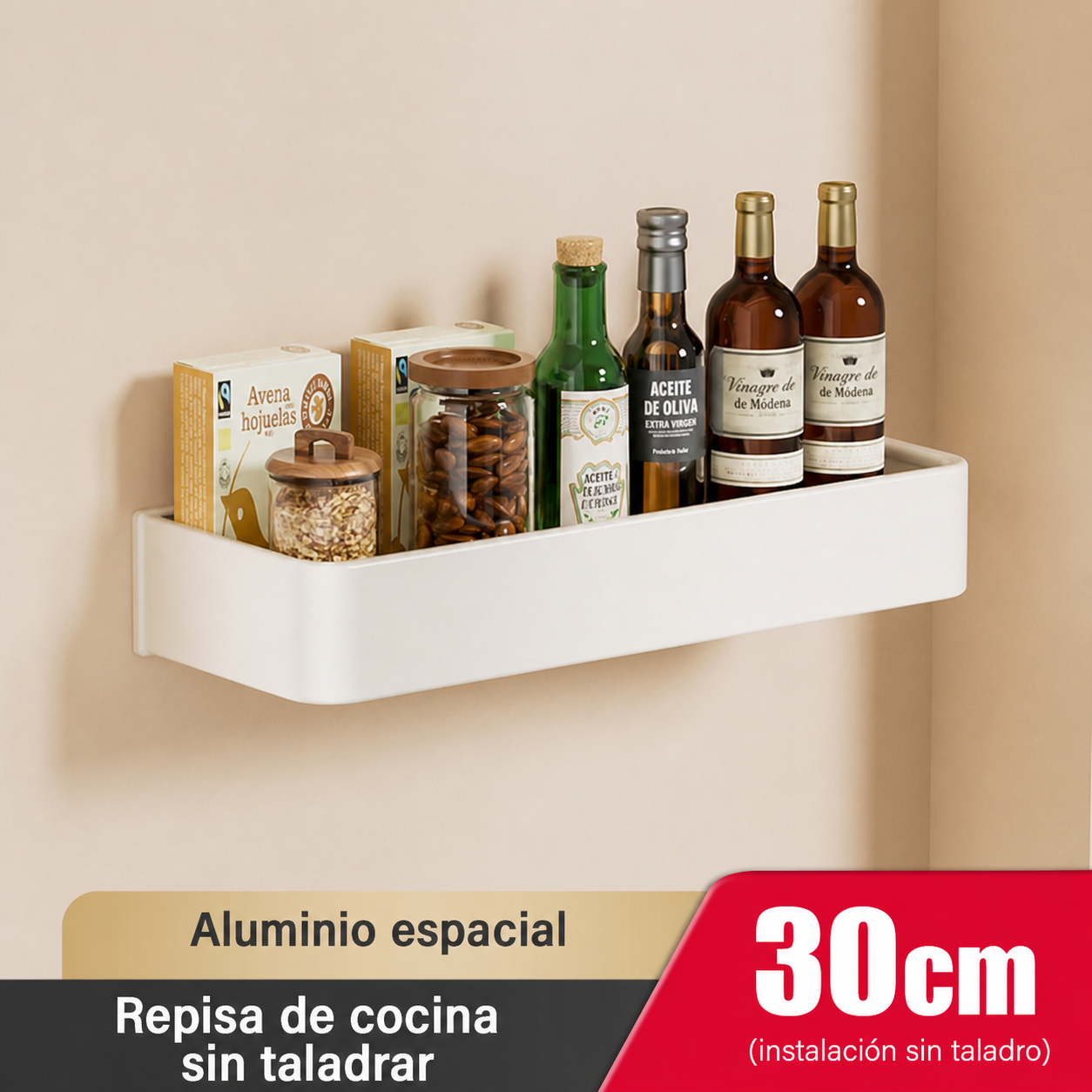 Repisa de cocina de aluminio sin taladrar, montaje en pared