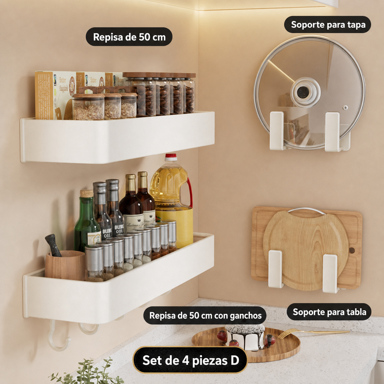 Repisa de cocina de aluminio sin taladrar, montaje en pared