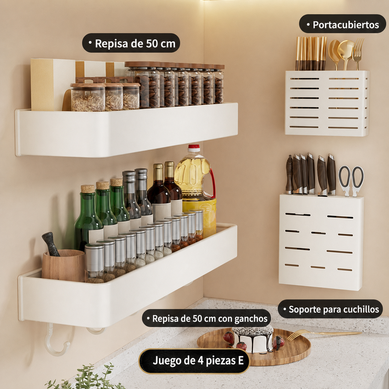 Repisa de cocina de aluminio sin taladrar, montaje en pared