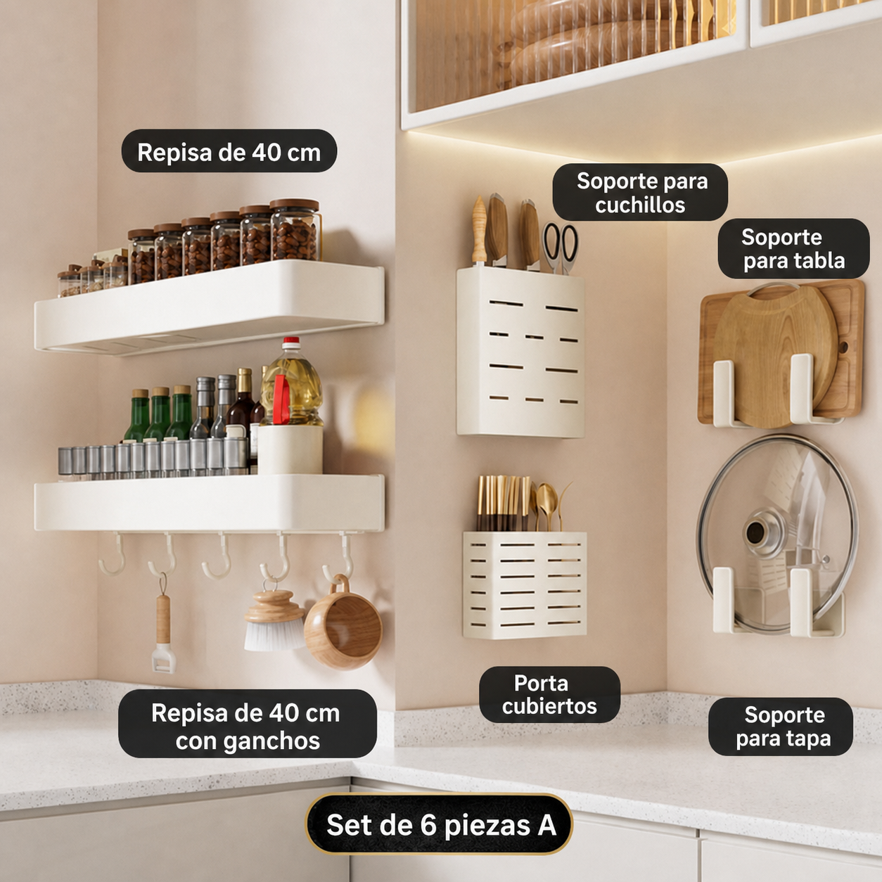 Repisa de cocina de aluminio sin taladrar, montaje en pared