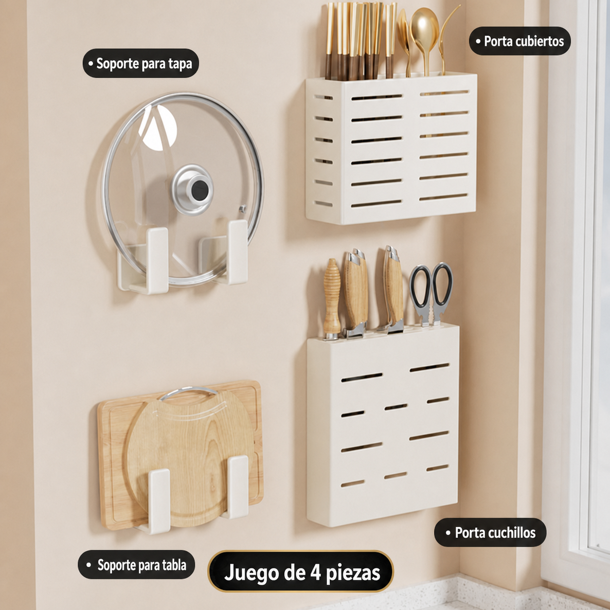 Repisa de cocina de aluminio sin taladrar, montaje en pared