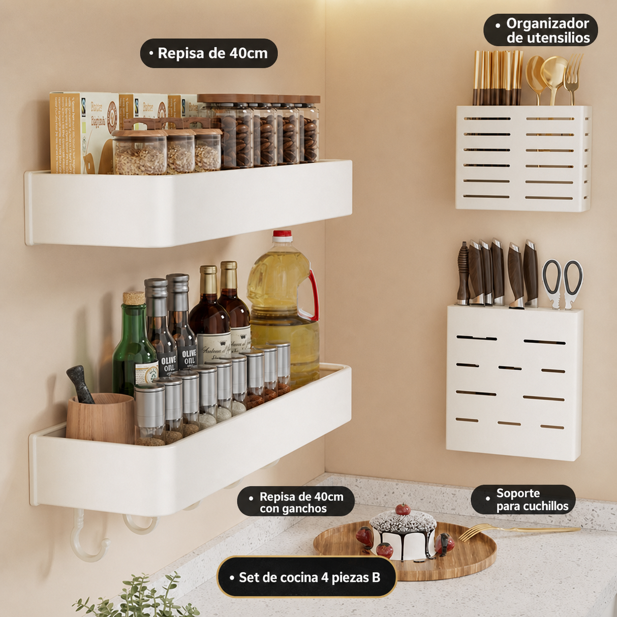 Repisa de cocina de aluminio sin taladrar, montaje en pared