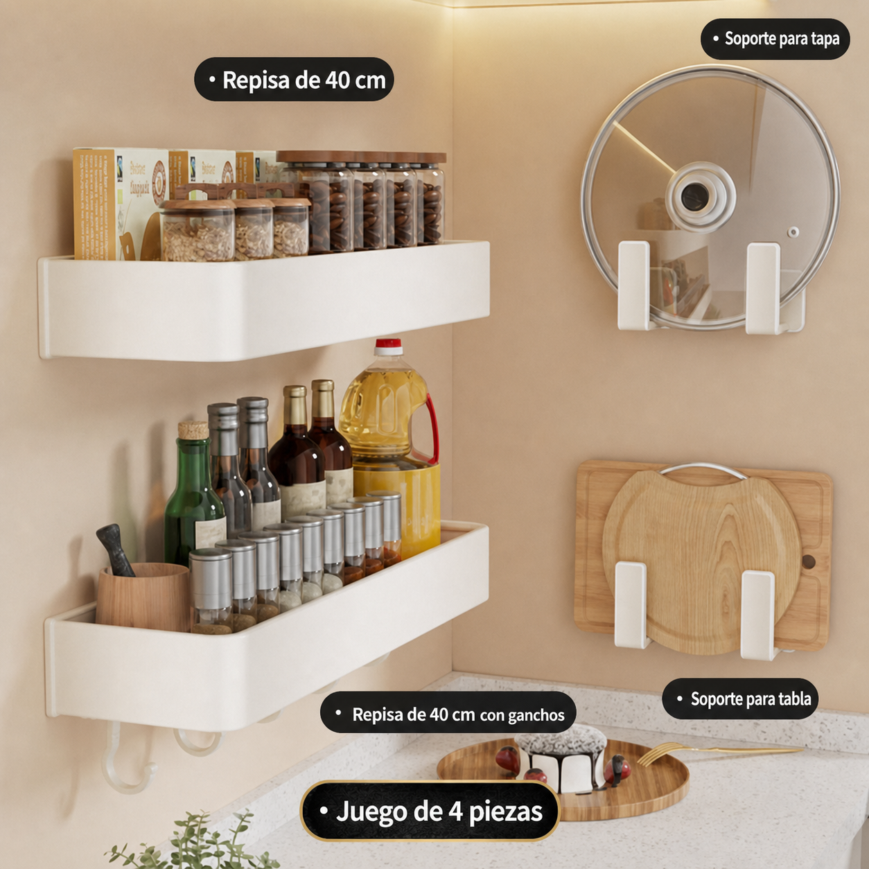 Repisa de cocina de aluminio sin taladrar, montaje en pared