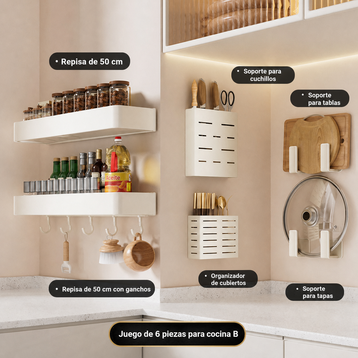 Repisa de cocina de aluminio sin taladrar, montaje en pared