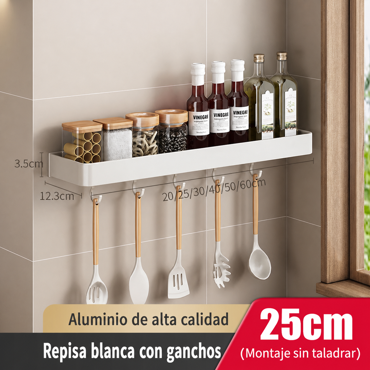 Repisa de cocina de aluminio sin taladrar, montaje en pared