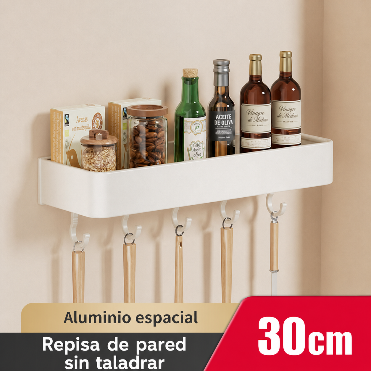 Repisa de cocina de aluminio sin taladrar, montaje en pared