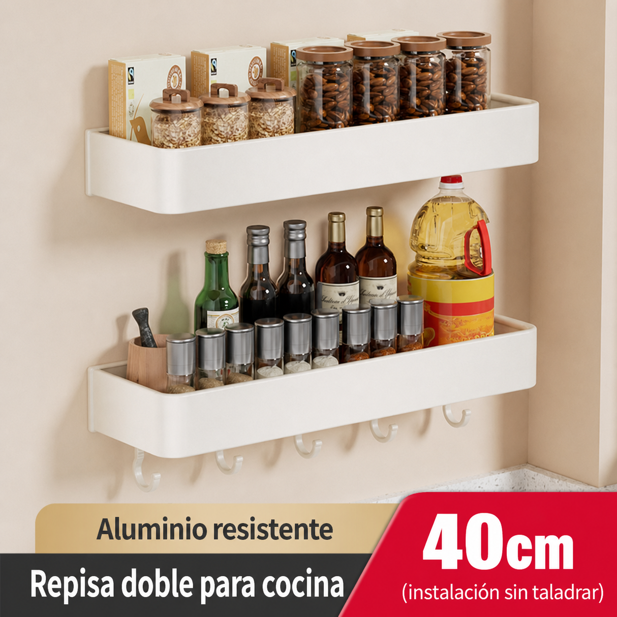 Repisa de cocina de aluminio sin taladrar, montaje en pared