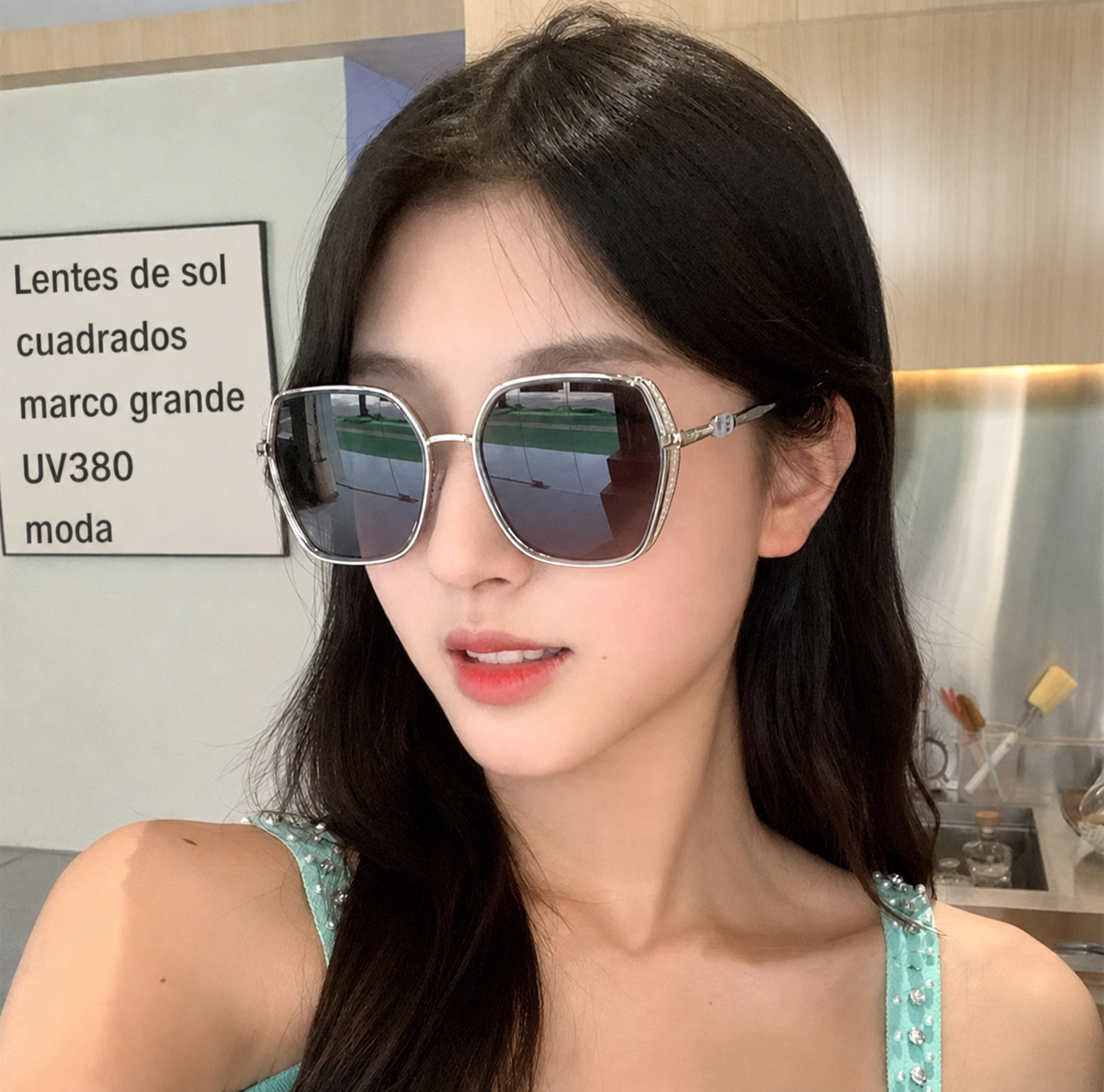 Lentes de Sol Cuadrados Marco Grande UV380 Moda - 12