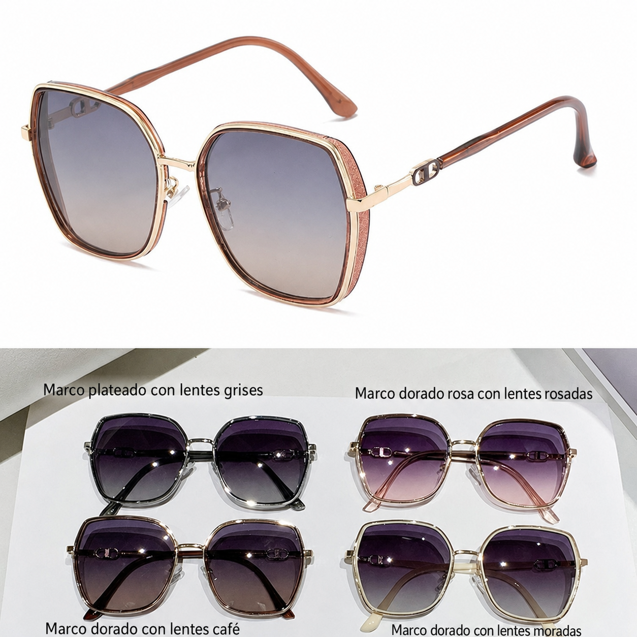 Lentes de Sol Cuadrados Marco Grande UV380 Moda - 4
