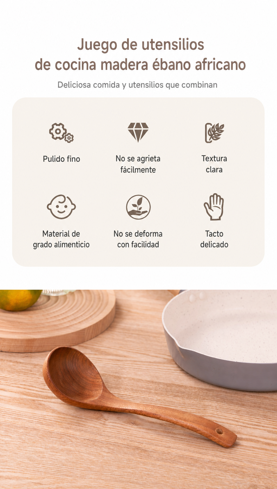 Juego de utensilios de cocina madera ébano africano - 10