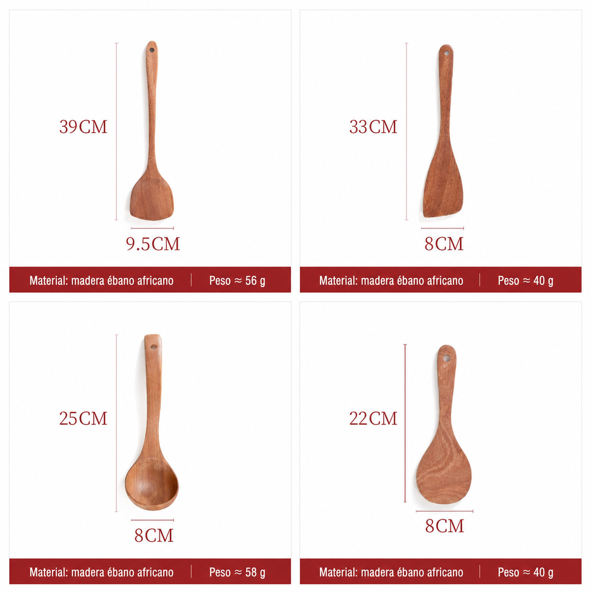 Juego de utensilios de cocina madera ébano africano - 13