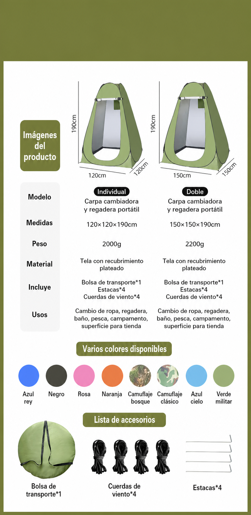 Carpa Privada Portátil para Baño y Cambio al Aire Libre - 11