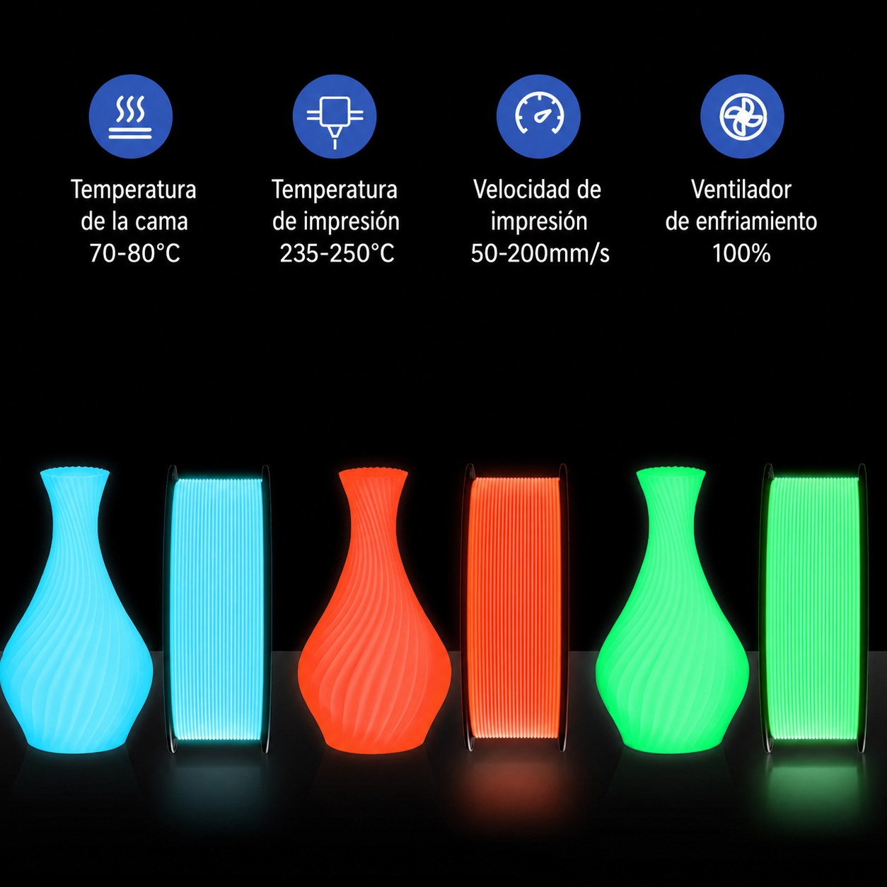 Filamento PLA Fluorescente 1 kg / 1.75 mm para Impresión 3D - 3