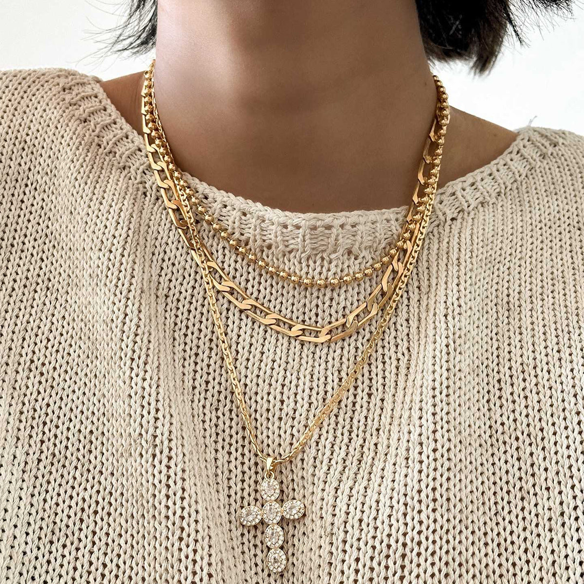 Collar largo multicapa geométrico estilo minimalista - 6