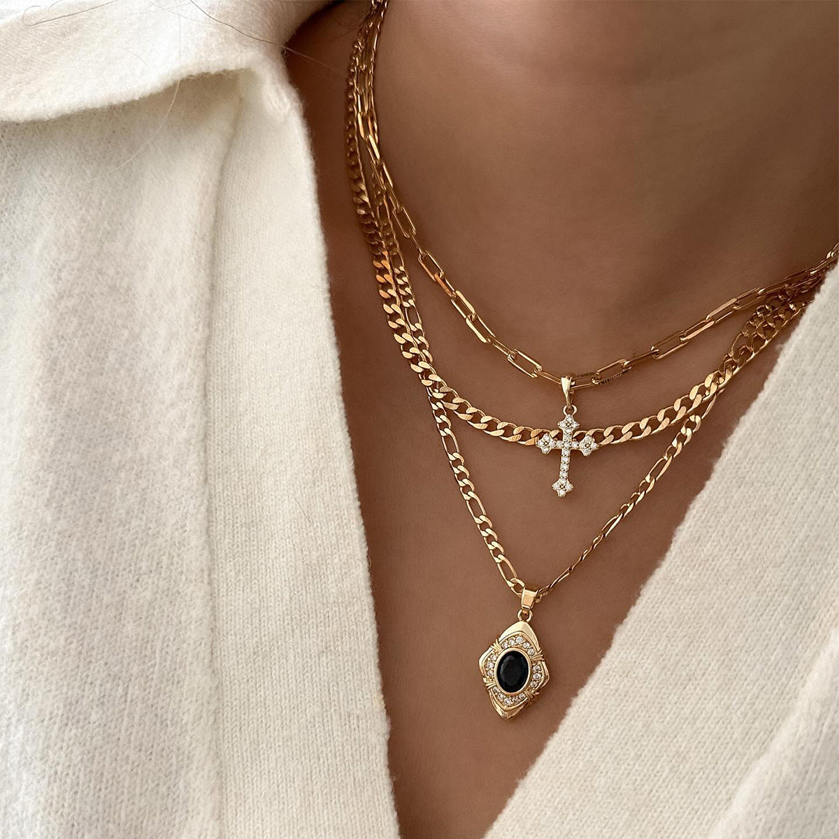 Collar largo multicapa geométrico estilo minimalista - 7