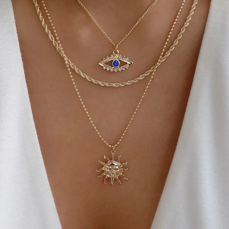 Collar largo multicapa geométrico estilo minimalista