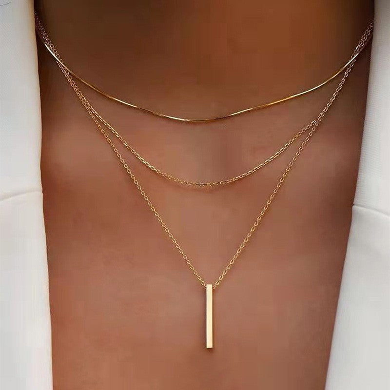 Collar largo multicapa geométrico estilo minimalista