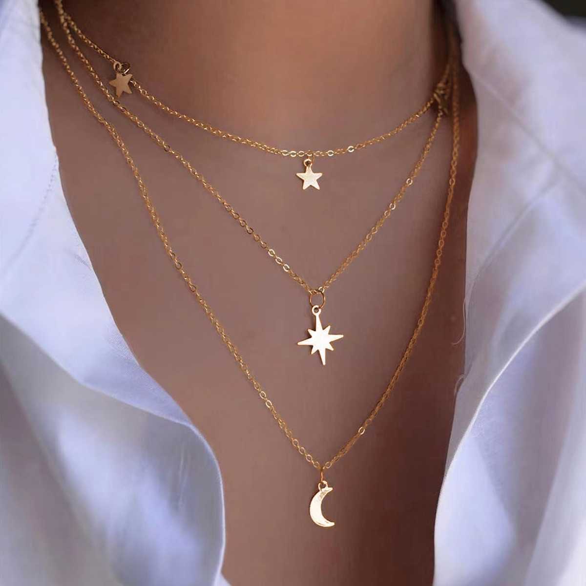 Collar largo multicapa geométrico estilo minimalista