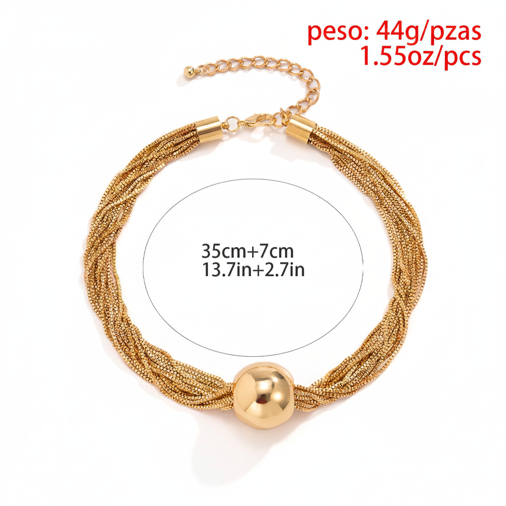 Collar multicapa con dije de bola estilo hip hop mujer - 11