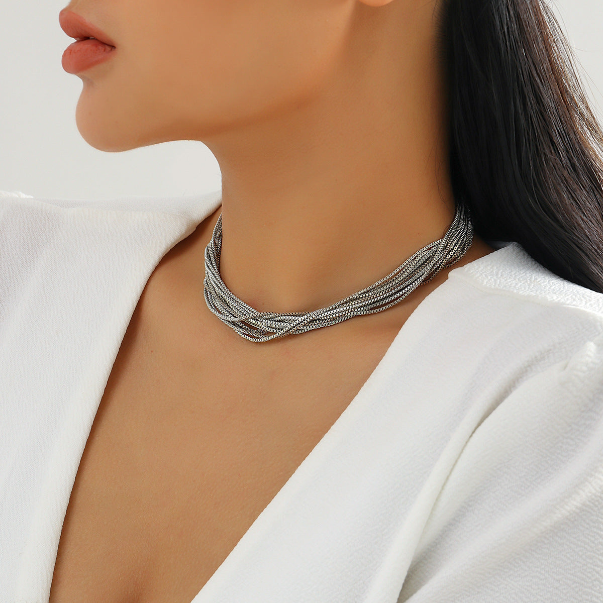 Collar multicapa con dije de bola estilo hip hop mujer - 6