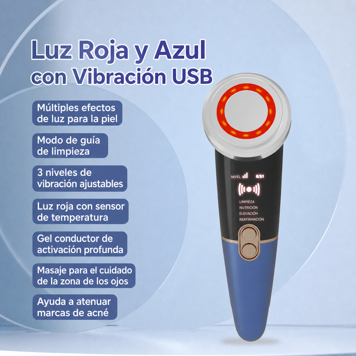 Dispositivo Facial Luz Roja y Azul con Vibración USB - 6