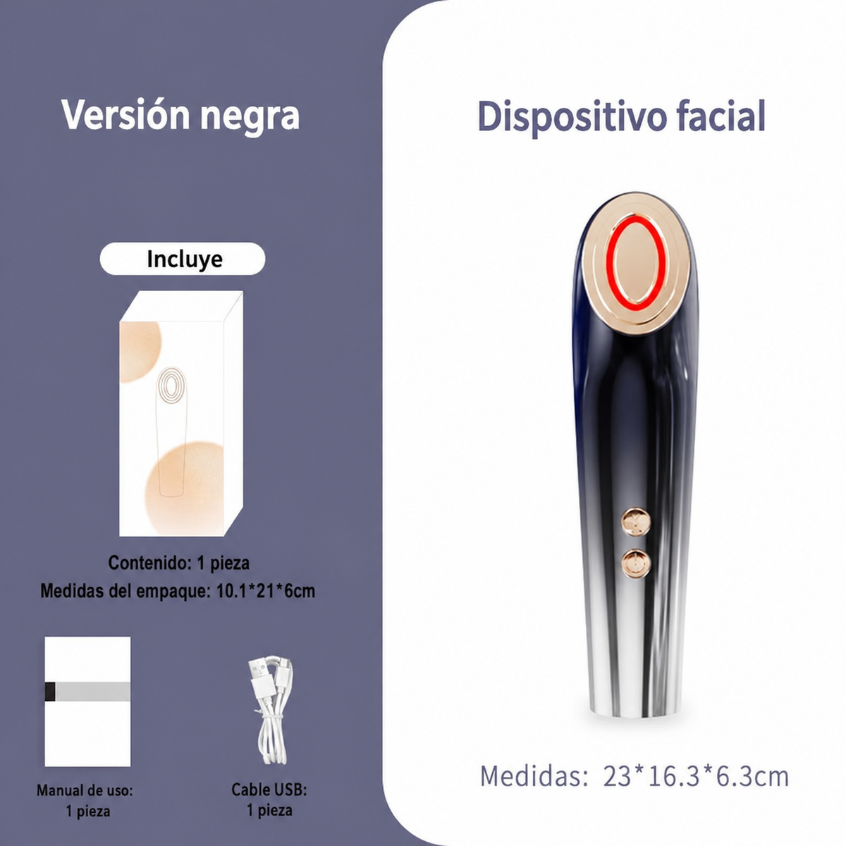 Dispositivo Facial Luz Roja y Azul con Vibración USB - 7