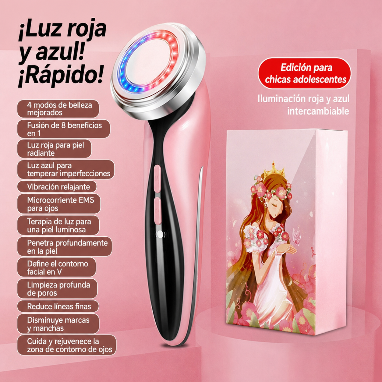 Dispositivo Facial Luz Roja y Azul con Vibración USB - 8