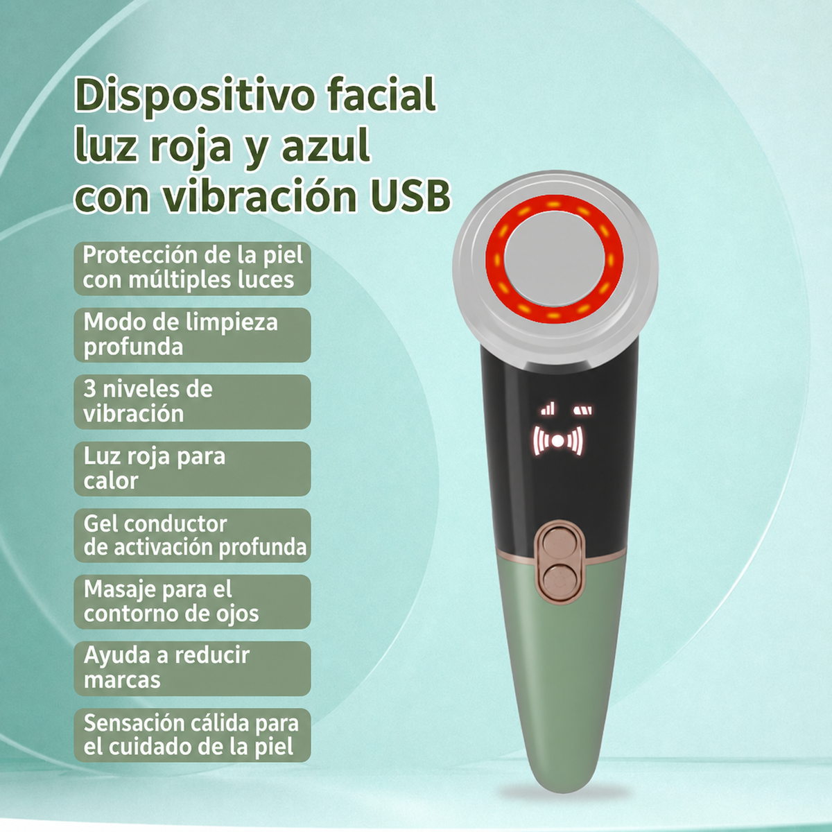 Dispositivo Facial Luz Roja y Azul con Vibración USB