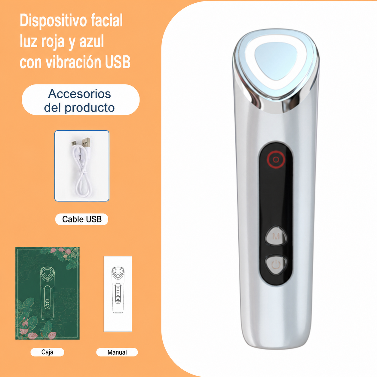 Dispositivo Facial Luz Roja y Azul con Vibración USB