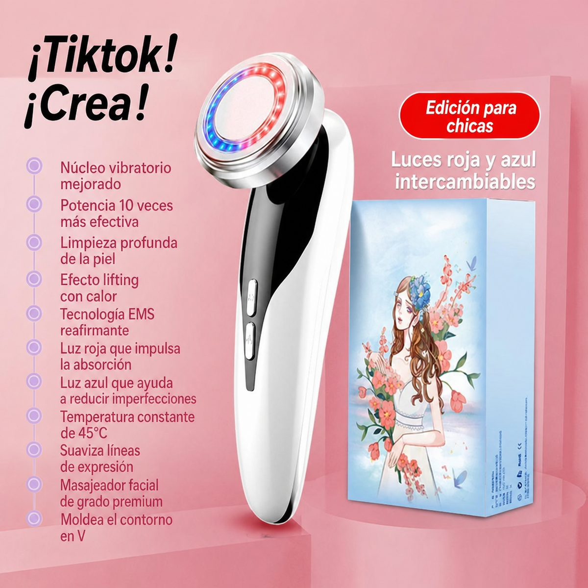 Dispositivo Facial Luz Roja y Azul con Vibración USB