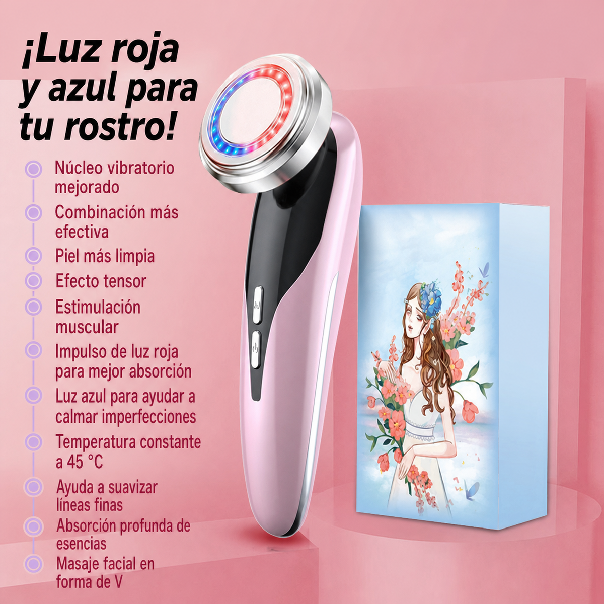 Dispositivo Facial Luz Roja y Azul con Vibración USB