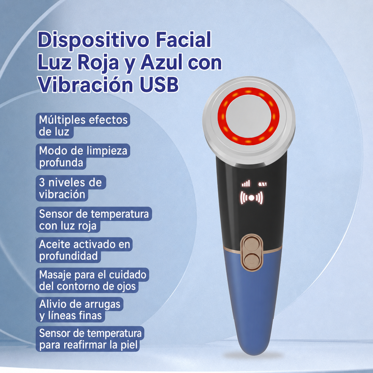 Dispositivo Facial Luz Roja y Azul con Vibración USB