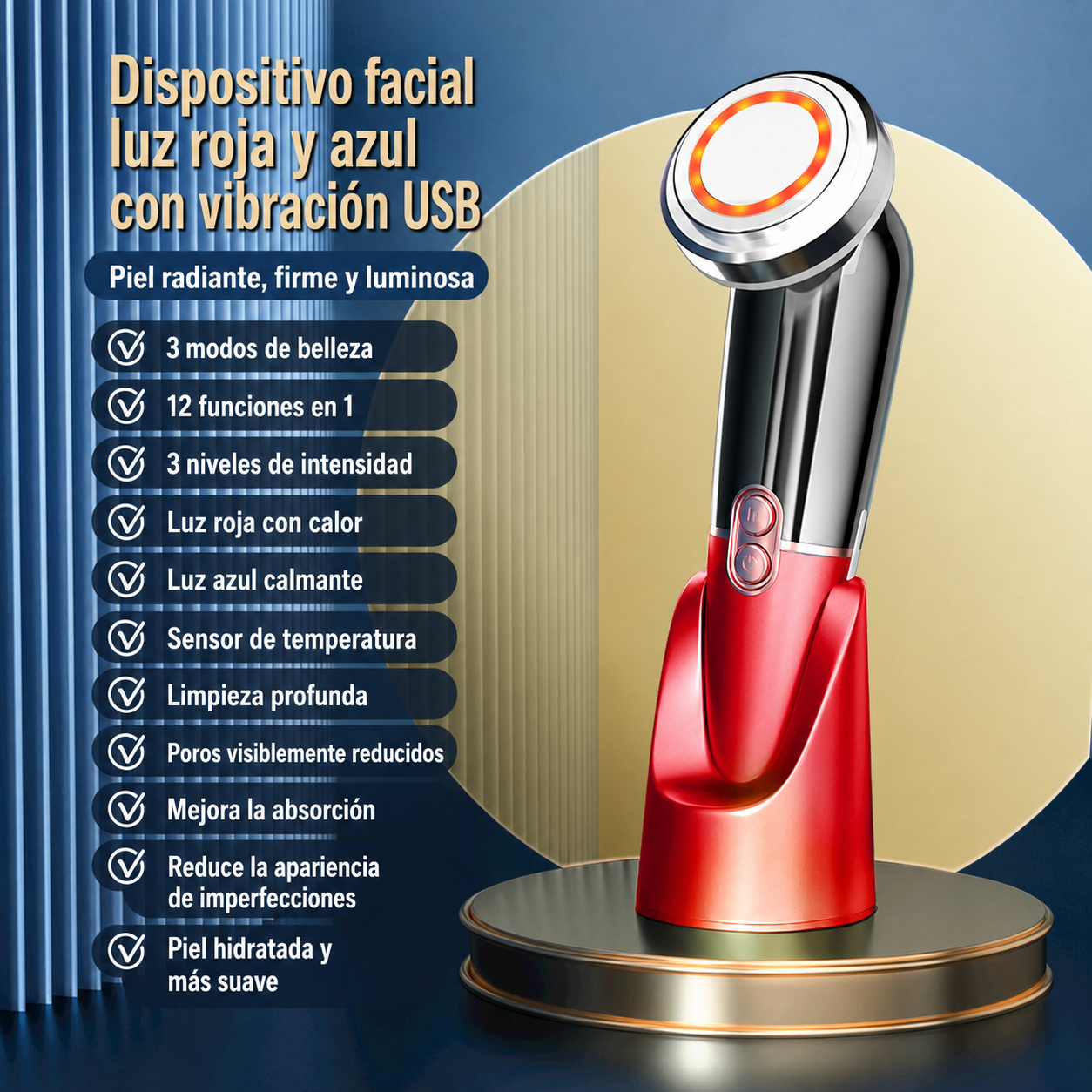 Dispositivo Facial Luz Roja y Azul con Vibración USB