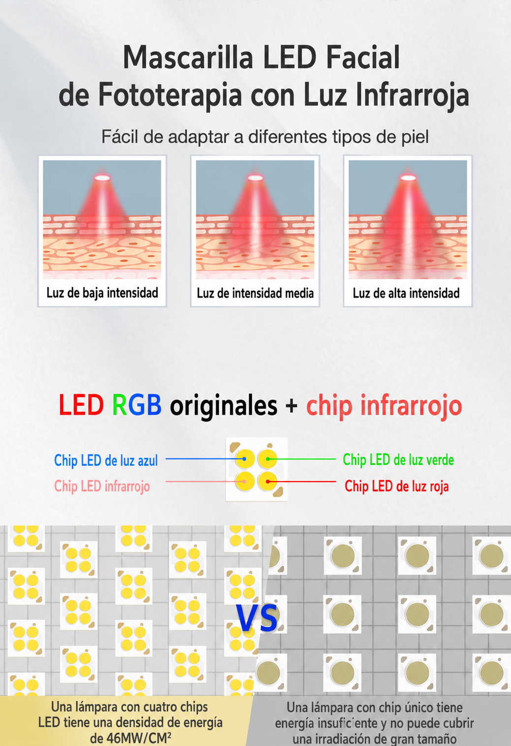 Mascarilla LED Facial de Fototerapia con Luz Infrarroja - 11