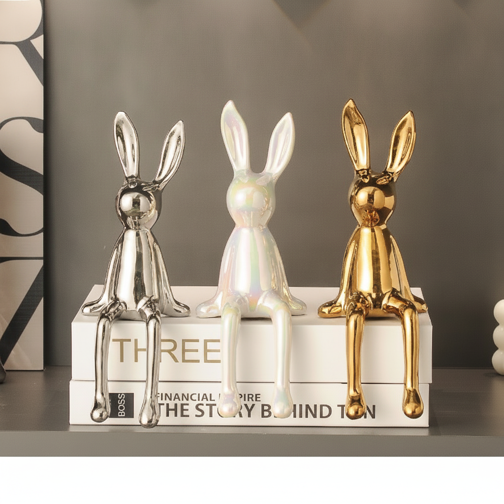 Figura Decorativa de Conejo en Cerámica Moderna