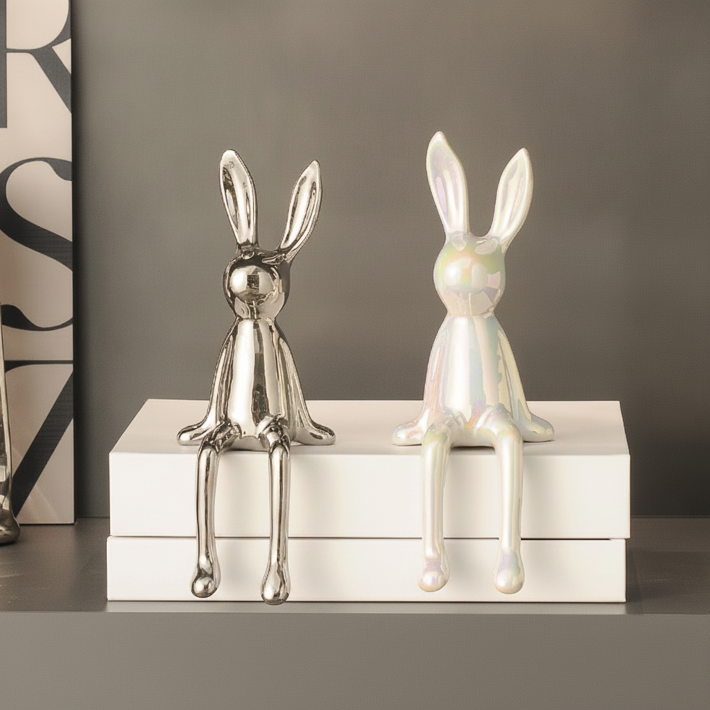 Figura Decorativa de Conejo en Cerámica Moderna