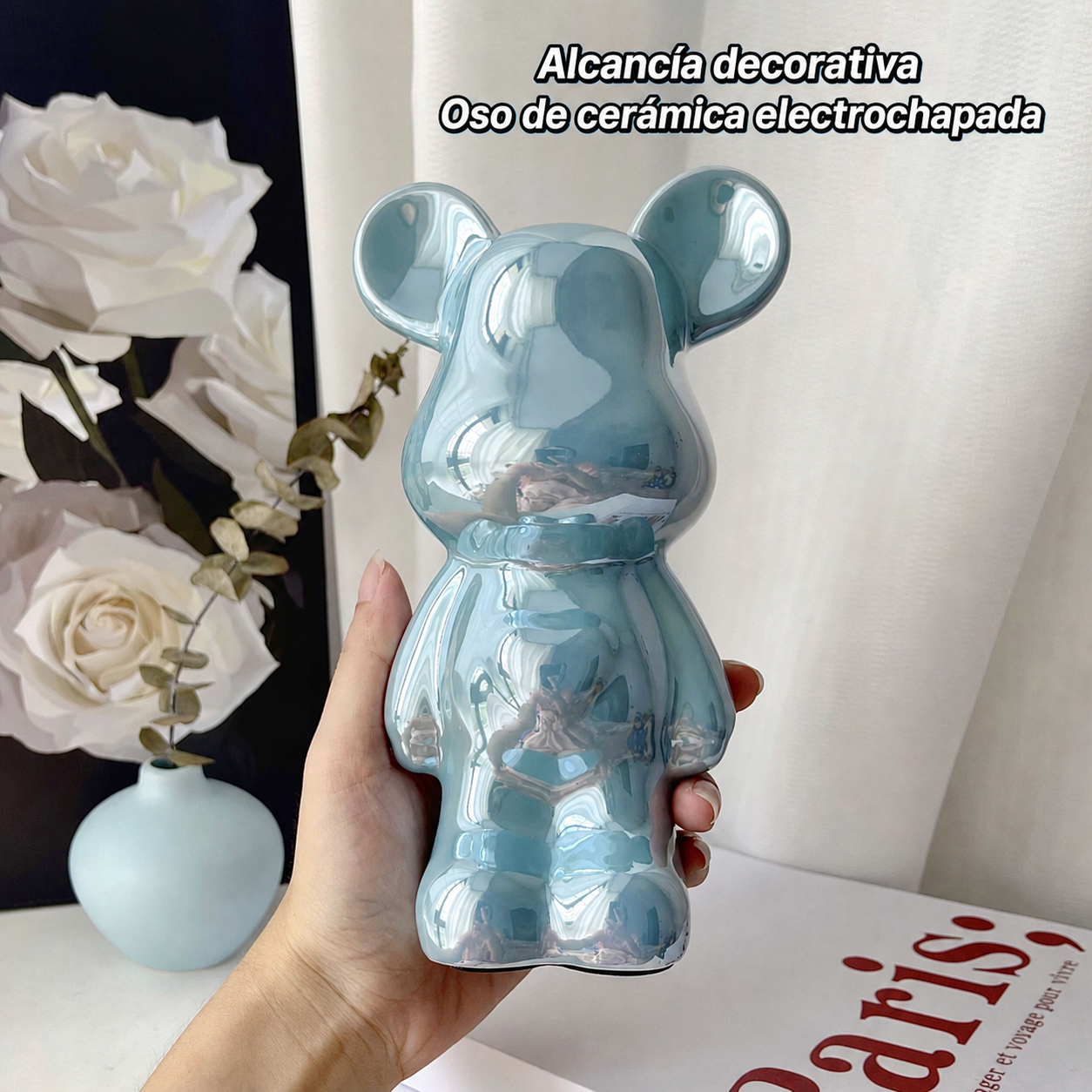 Alcancía Decorativa Oso de Cerámica Electrochapada
