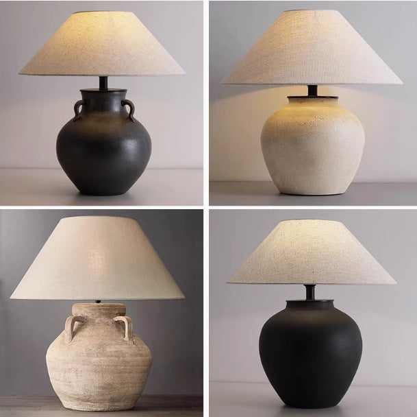 Lámpara de mesa cerámica estilo wabi-sabi japonés - 2