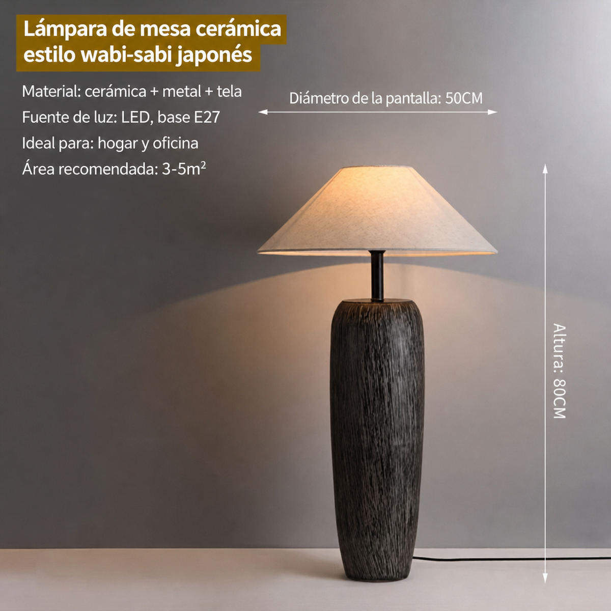 Lámpara de mesa cerámica estilo wabi-sabi japonés